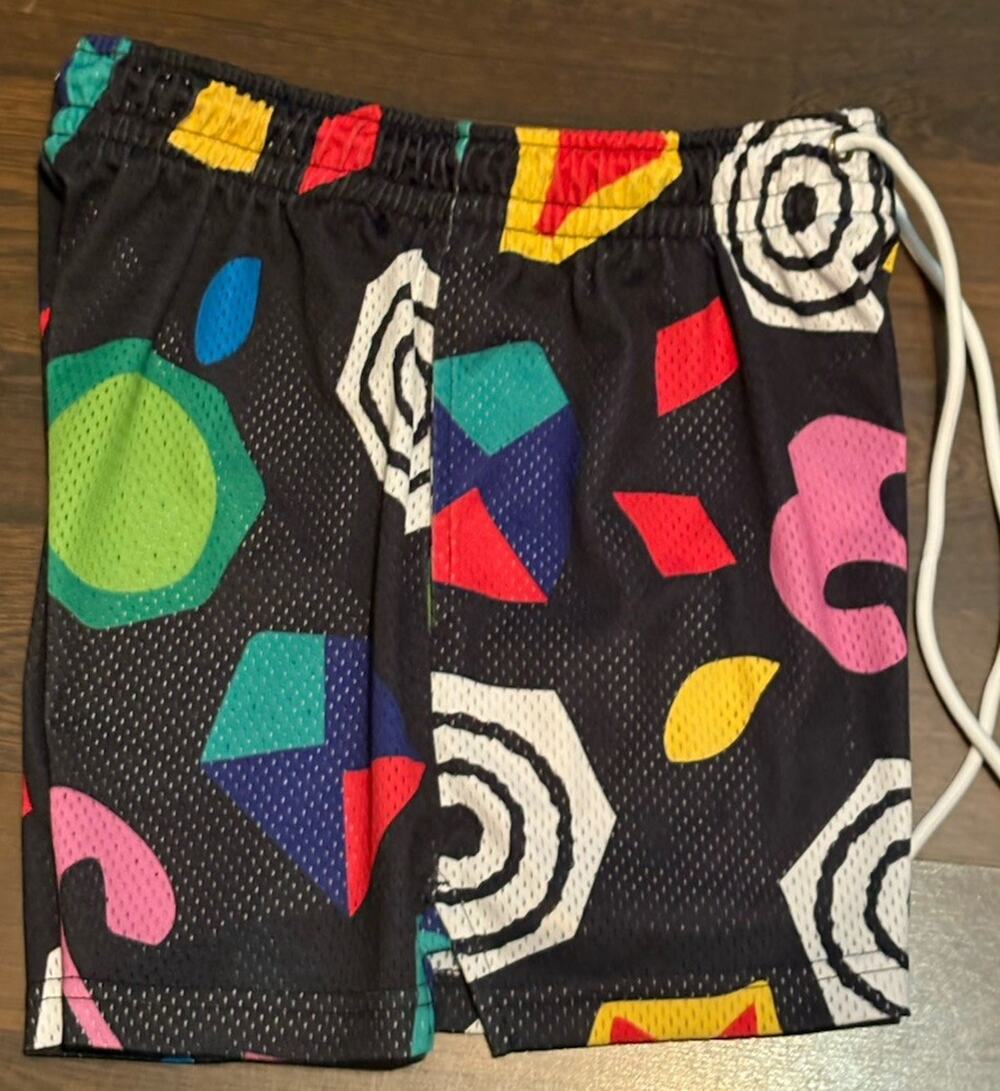 Ryoko Rain 80's Retro Geometric Mesh Shorts - Size Medium